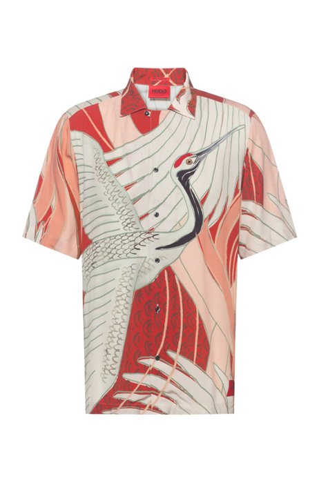 Relaxed-fit shirt with Japanese-crane print, Patterned