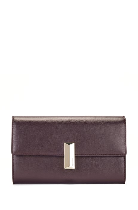 Structured-leather clutch bag with signature hardware, Dark Red