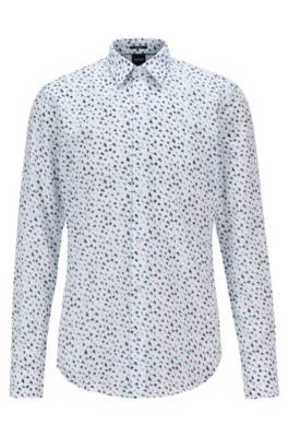 Chemise Slim Fit en popeline de coton italienne à imprimé oiseaux