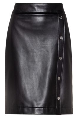 Button-front mini skirt in faux leather