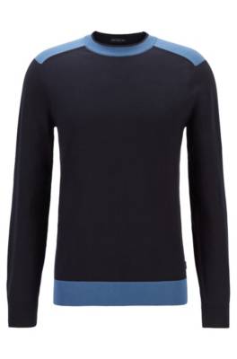 Pull à col rond en coton italien avec détails contrastants
