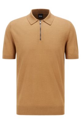 Short-sleeved polo sweater with zipped neck