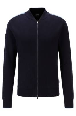 Cardigan style bomber en coton et laine vierge