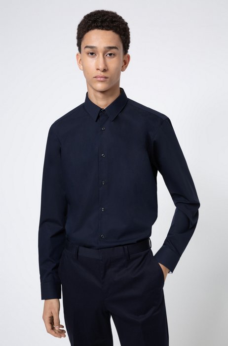 Regular-fit overhemd in kenmerkende en gemakkelijk te strijken katoenen popeline, Donkerblauw