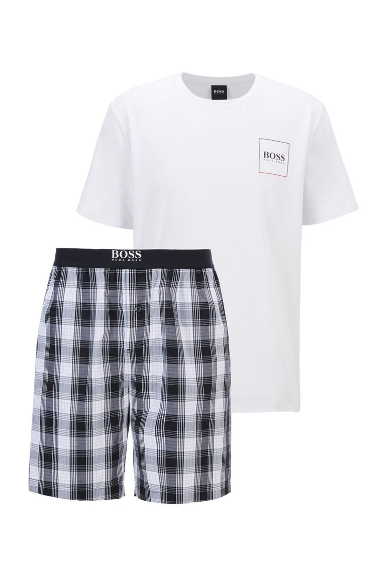 hugoboss.com | Pyjamaset met logoprint en geruite shorts