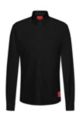 Extra-slim-fit cotton shirt with red logo label, Black