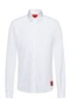 Extra-slim-fit cotton shirt with red logo label, White