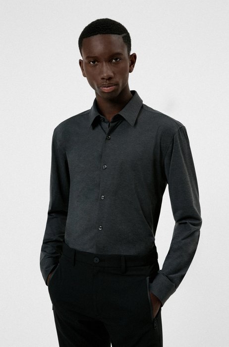 High-performance slim-fit shirt in stretch fabric, Black