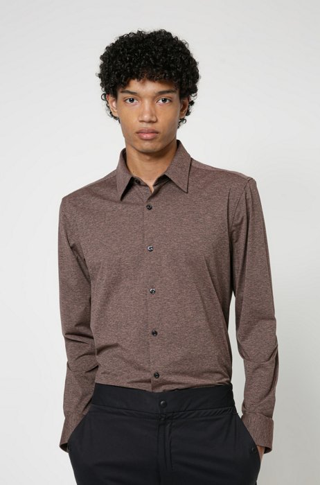 High-performance slim-fit shirt in stretch fabric, Light Brown