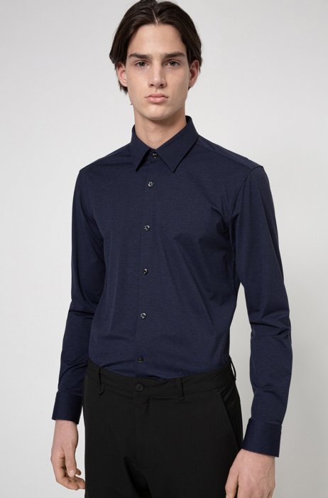 High-performance slim-fit shirt in stretch fabric, Dark Blue