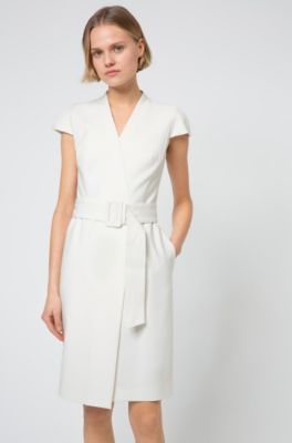 HUGO - Faux-wrap dress with cap sleeves 