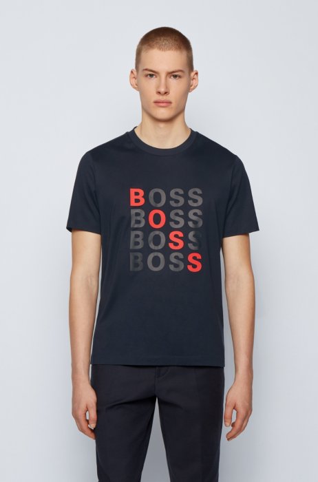 BOSS - Mercerised-cotton regular-fit T-shirt with logo artwork
