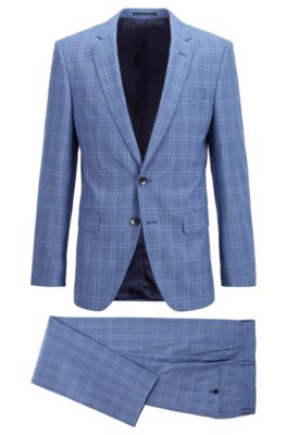 BOSS - Slim-fit suit in checked virgin wool