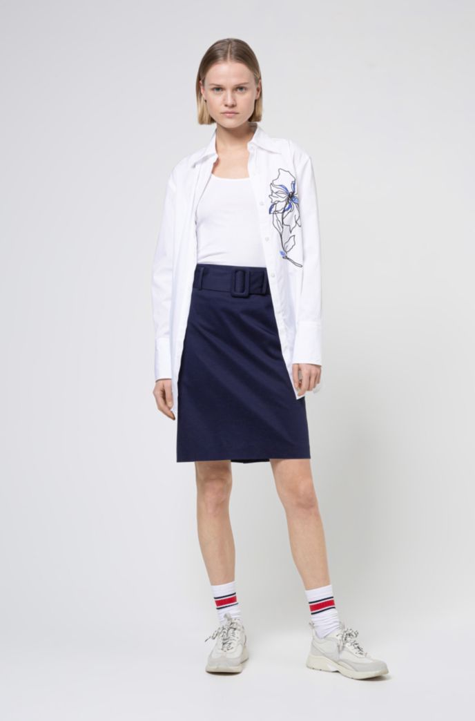 Hugo Jupe Crayon En Coton Stretch Avec Ceinture A La Taille