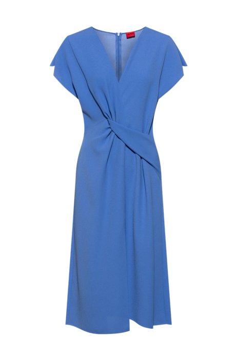 V-neck midi dress in flared shape with twist detail, Blue