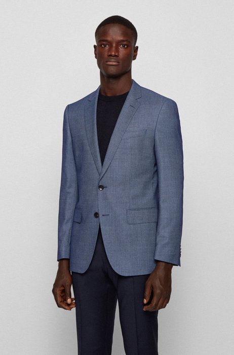 Slim-fit jacket in a patterned wool blend, Light Blue