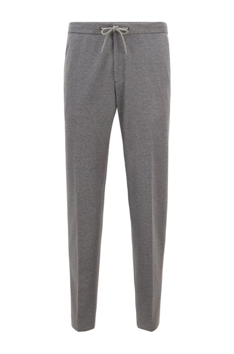 Micro-patterned slim-fit trousers with drawstring waist, Grey