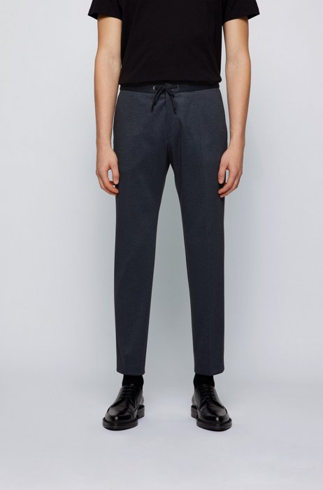 Slim-fit trousers in micro-patterned fabric, Dark Blue