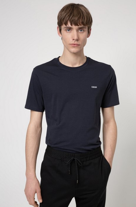 Cotton T-shirt with embroidered reversed logo, Dark Blue