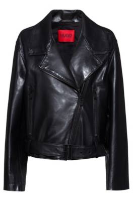 Blouson de motard Regular Fit en cuir avec fermeture éclair asymétrique