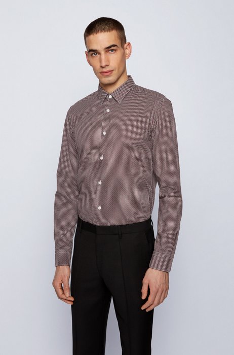 Slim-fit shirt in printed Awatti cotton, Black