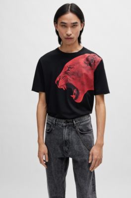 HUGO - Regular-fit T-shirt in cotton with statement artwork