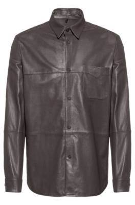 Chemise Regular Fit en cuir perforé avec poche plaquée