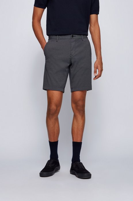 Slim-fit shorts in micro-patterned stretch fabric, Dark Blue