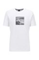 T-Shirt aus Baumwoll-Jersey mit aufgedrucktem Haifisch-Foto, Weiß