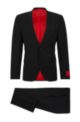 Extra Slim-Fit Anzug aus besonders elastischem Woll-Mix, Schwarz