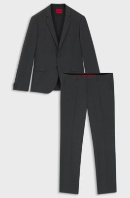 Extra Slim-Fit Anzug aus elastischem Schurwoll-Mix, Dunkelgrau