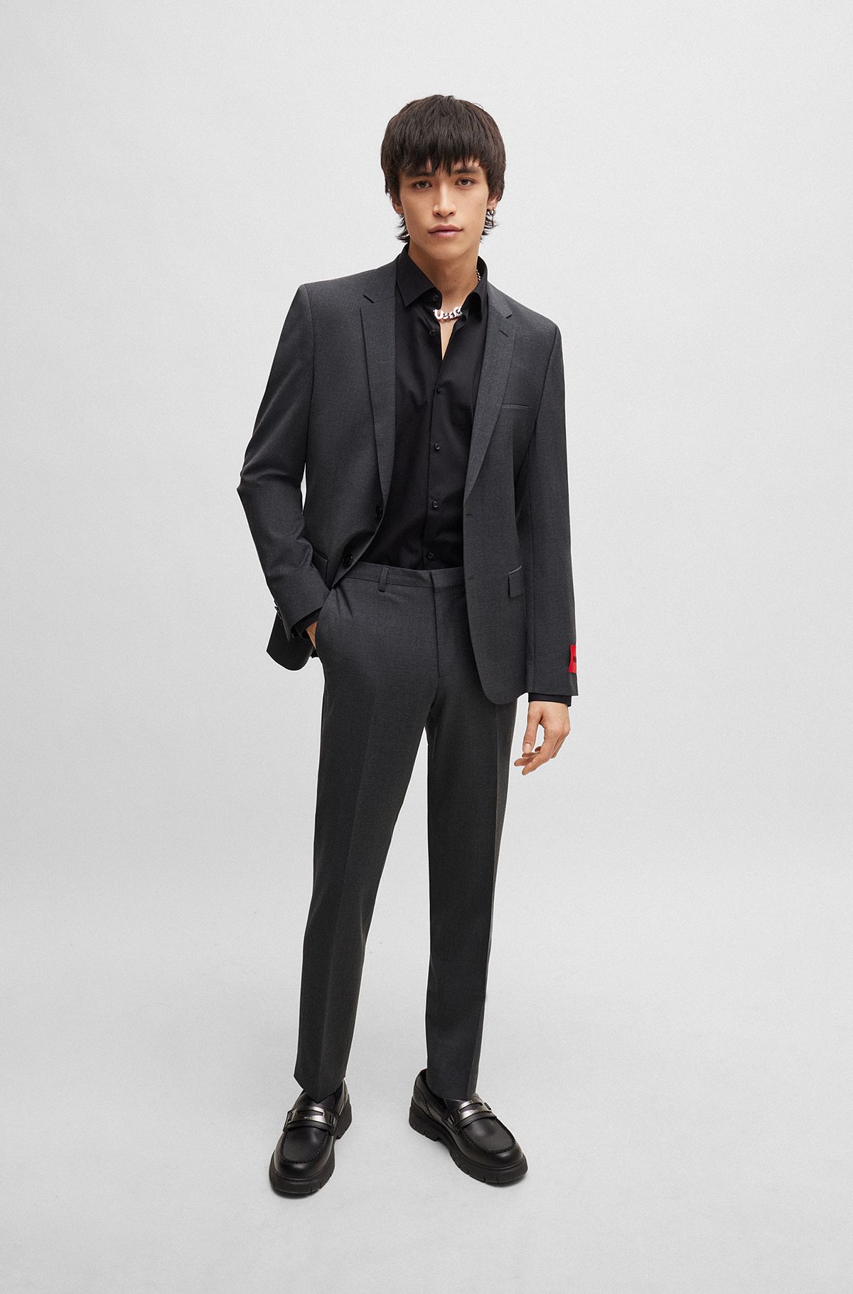 Extra slim fit jakkesæt i en blanding med performance-stræk, Mørkegrå