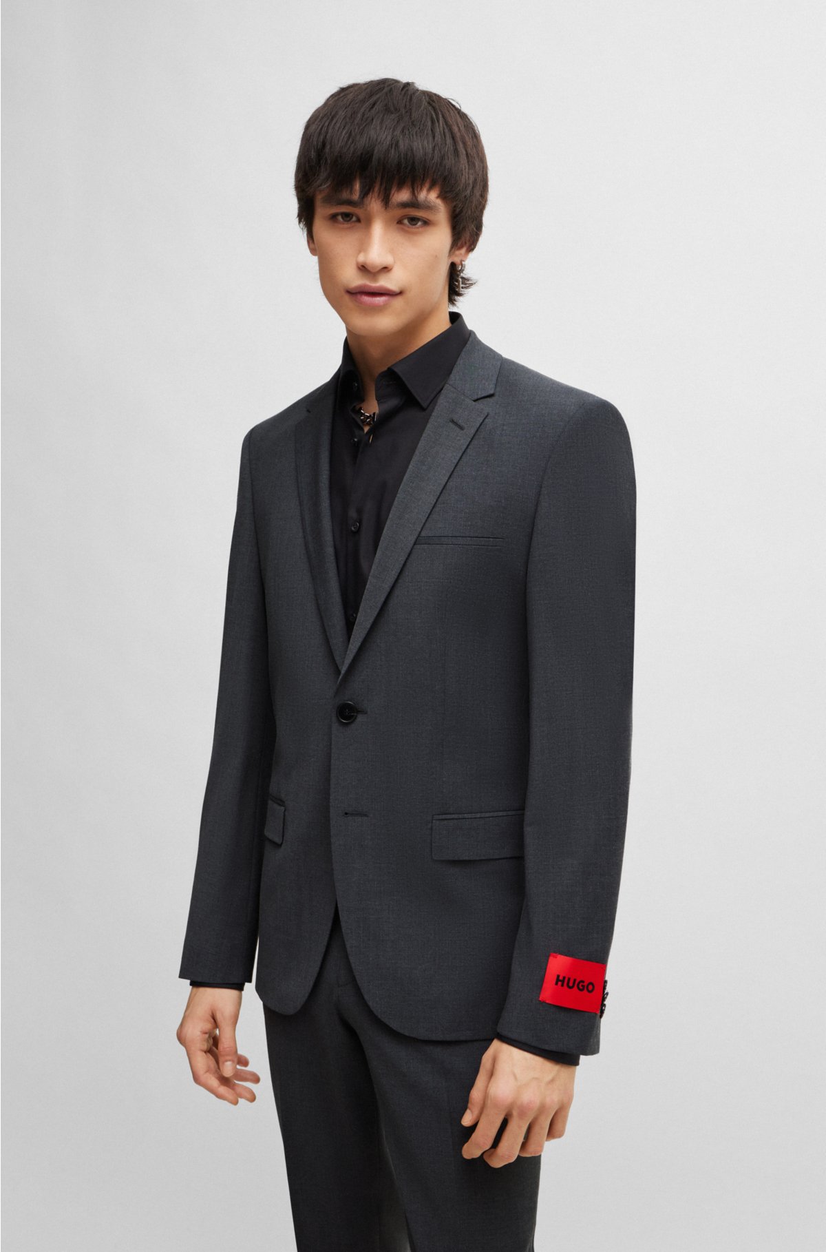 Extra-slim-fit suit in a wool blend, Dark Grey