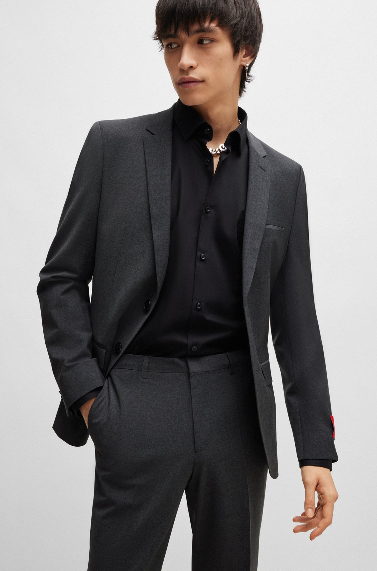 Extra-slim-fit suit in a performance-stretch blend, Dark Grey