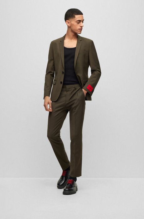 Extra-slim-fit suit in a super-flex wool blend, Dark Green