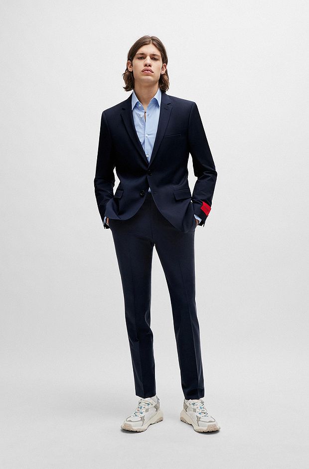 Extra slim fit jakkesæt i en blanding med performance-stræk, Mørkeblå