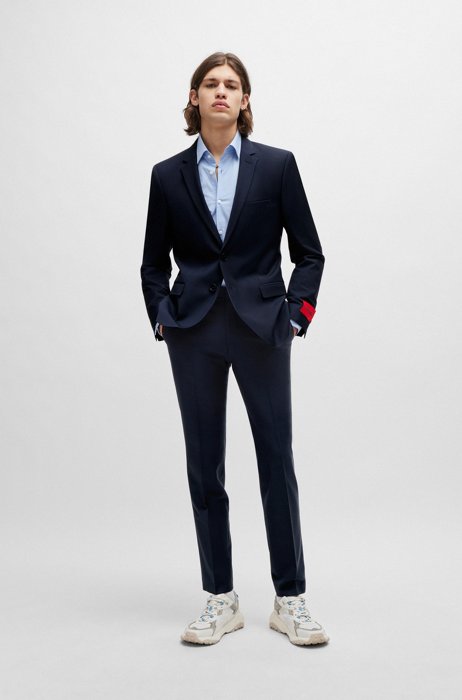 Extra Slim-Fit Anzug aus besonders elastischem Woll-Mix, Dunkelblau