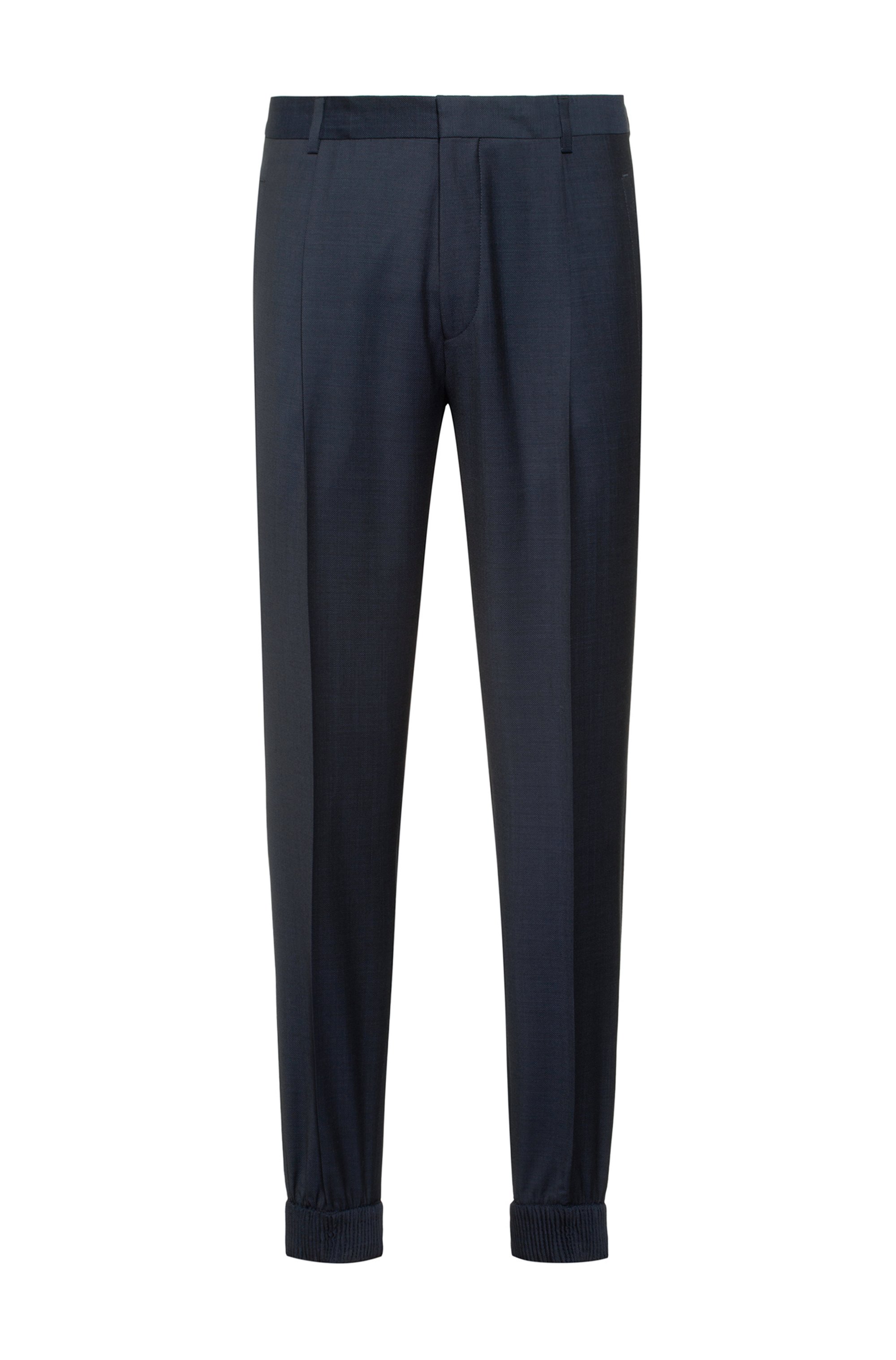 Extra-slim-fit pants in a patterned wool blend, Dark Blue