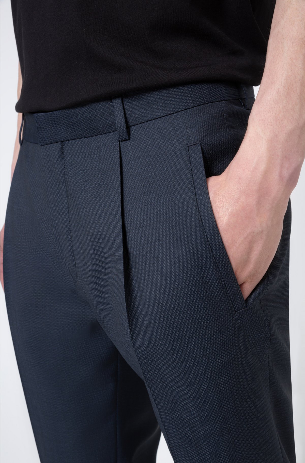 HUGO - Extra-slim-fit pants in a patterned wool blend