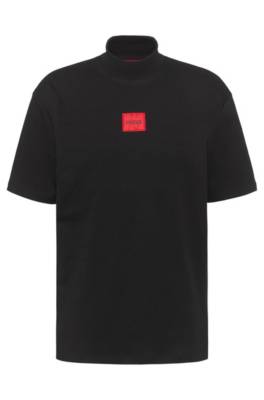T-shirt à col cheminée en coton interlock avec étiquette logo