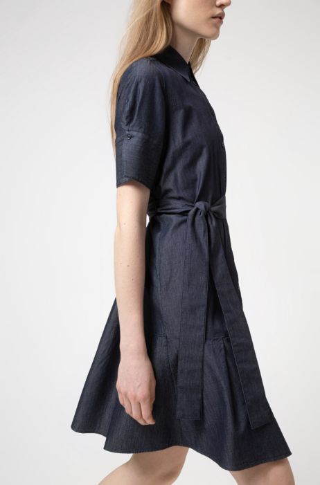 Hugo Hemdblusenkleid Aus Italienischem Denim Mit Volant Detail 