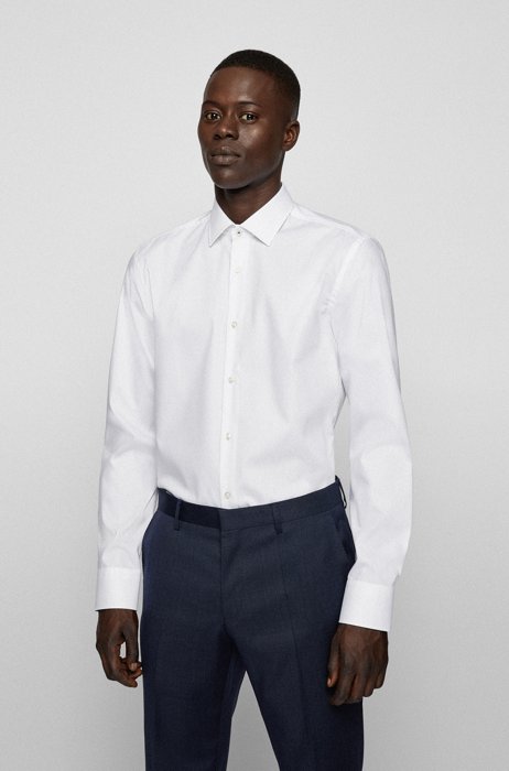 Easy-iron slim-fit shirt in cotton poplin, White