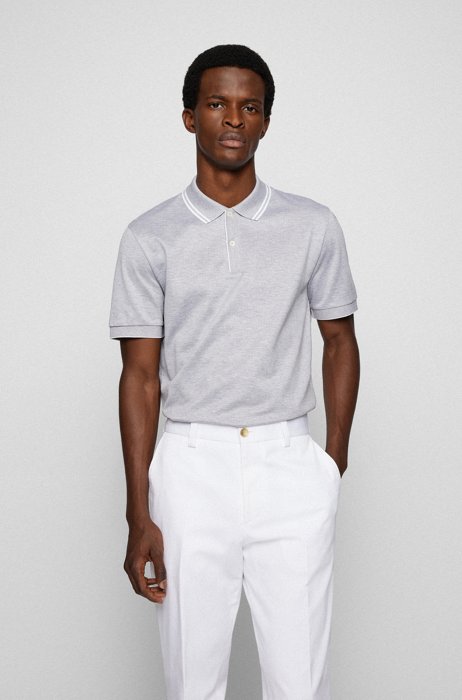 Regular-fit polo shirt in mercerised cotton and hemp, Light Grey
