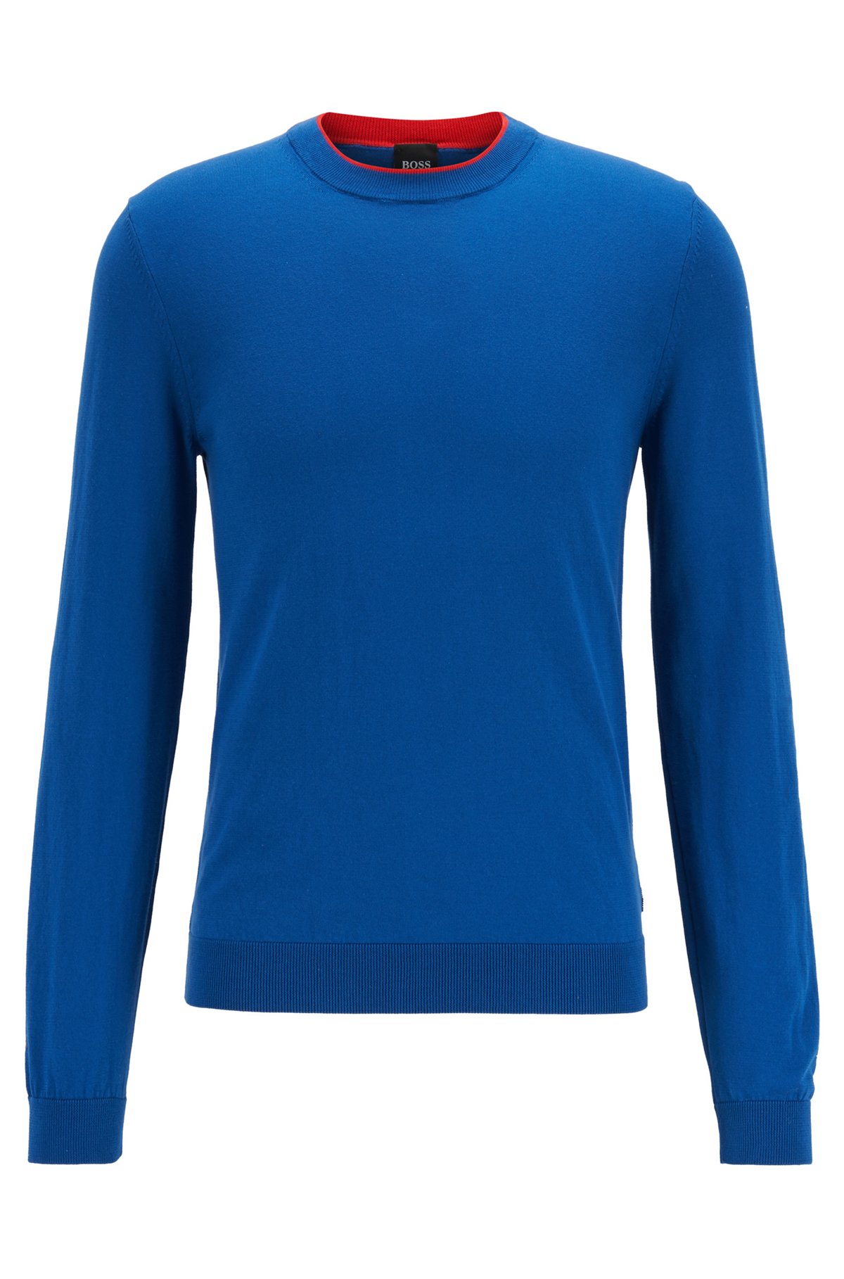 Slim-fit sweater in single-jersey cotton, Blue