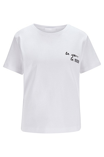 舒比马棉常规版型标语 T 恤,  100_白色