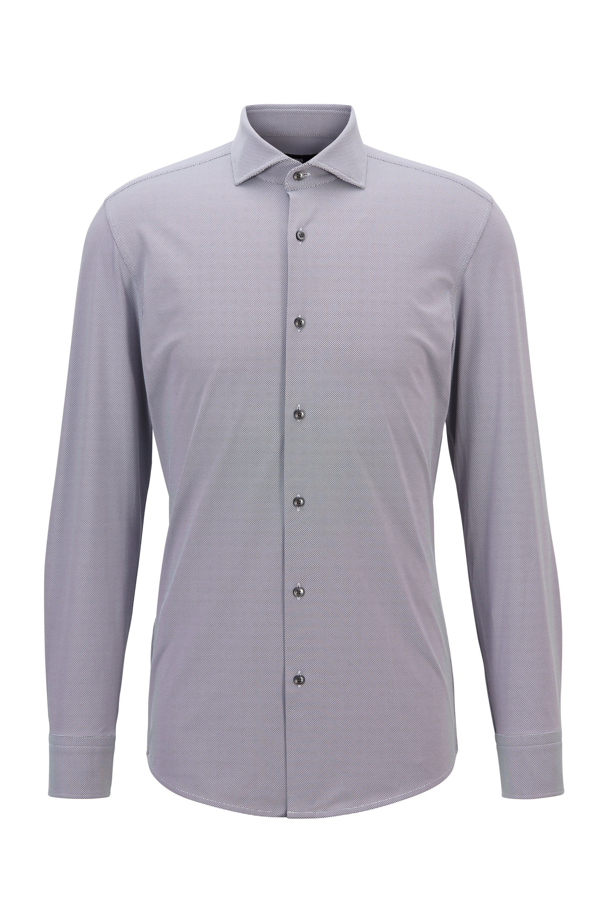 Slim-fit shirt in patterned Italian performance-stretch fabric, Dark Grey
