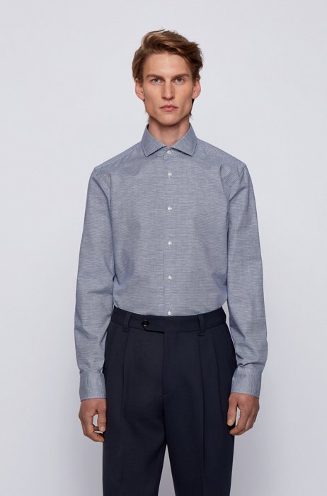 Slim-fit shirt in a houndstooth cotton blend, Dark Blue
