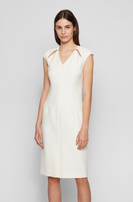 V-neck shift dress with cut-out details, White