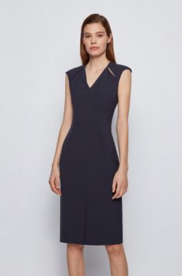 BOSS - V-neck shift dress with cut-out 