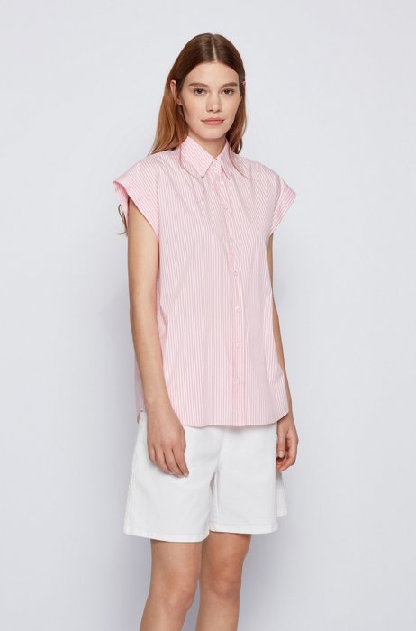 Relaxed-fit striped blouse in a stretch-cotton blend, light pink